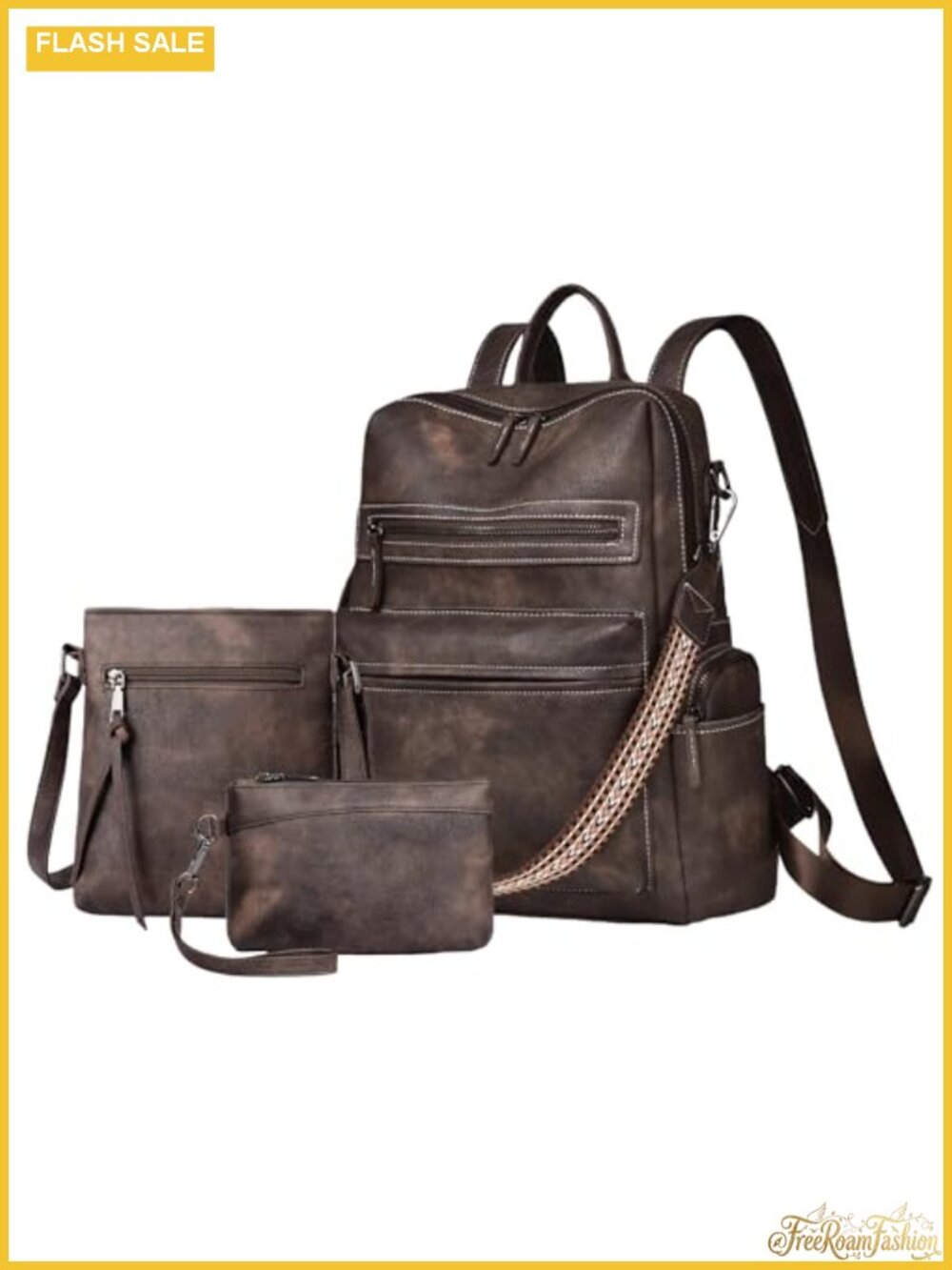 PU Leather Backpack Purse for Women, Convertible Shoulder Handbag Set